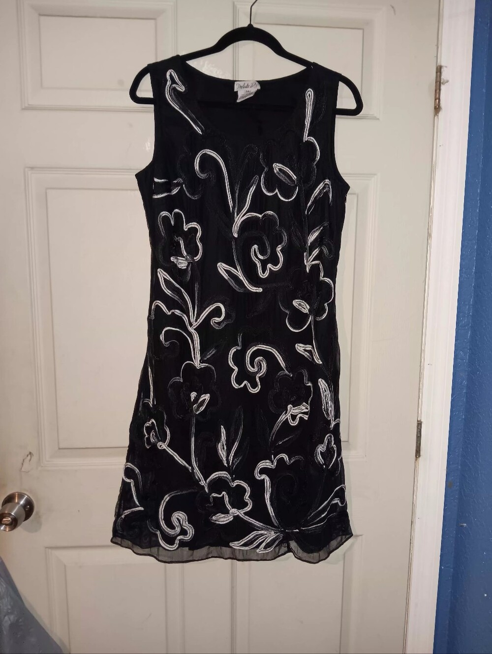 Prelude Black And White Cocktail Dress Sleeveless White Ribbon Design Wms Sz 14